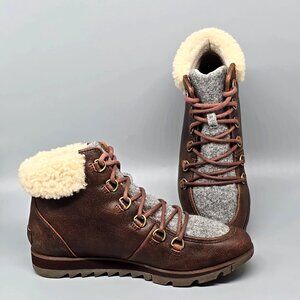 SOREL Harlow Lace Burro Brown Cozy Outdoor Booties Women's Size 8.5